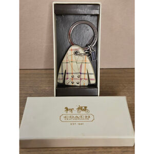 Coach Tattersal Plaid Coat Peacoat Leather Keychain Key Fob EUC